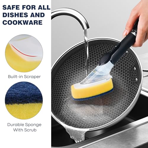 Sponge Brush Refills for OXO Dish Brush, 4 Pack Soap Dispensing Dish Refills, Scrub Replacement Head for Scrubber, Sponge Replacement Head Fits Soap Dispensing Handle