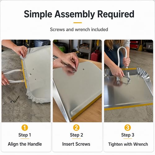 PHYEX 17" Heavy Duty Metal Dust Pan with Brush Set, Large Wide Mouth Dustpan with Stiff Bristle Cleaning Brush for Garage, Yard, Fireplace Ash, Wood Stove, Workshop and Outdoor Cleanup, Silver