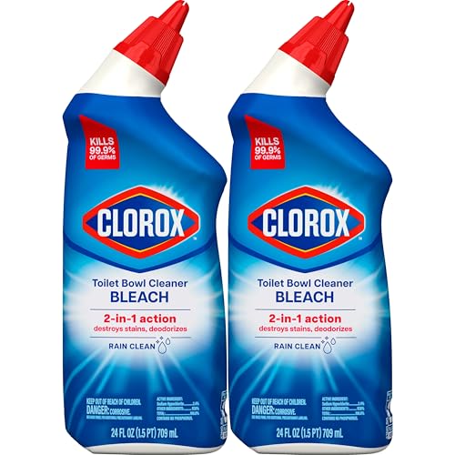 Clorox Toilet Bowl Cleaner with Bleach, Rain Clean Scent, Kills 99.9% of Germs, Removes Toilet Rings and Mold Stains, 24 fl oz, Pack of 12