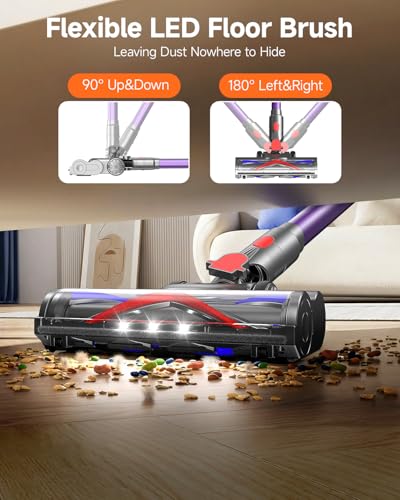 FEPPO Cordless Vacuum Cleaner, Powerful Vacuum Cleaners for Home with 70Mins Runtime, Touch Screen, Self-Standing, Anti-Tangle Stick Vacuum Cordless, Wireless Vacuum for Hardwood Floor/Carpet/Pet Hair