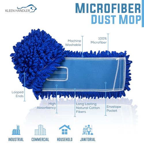 Kleen Handler 24 inch Microfiber Dust Mop | Medium Washable Commercial Mop Head Replacement, Pack of 3