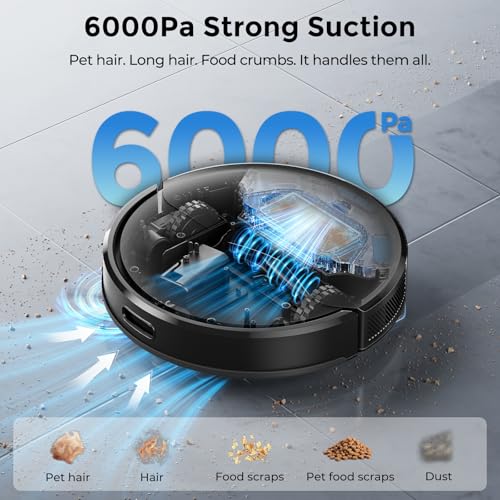 Kilgone Robot Vacuum and Mop Self-Emptying, 6000Pa No-Tangle Suction, LiDAR Multi-Floor Mapping, 90-Day Hands-Free, App, Alexa & Google Assistant for Pet Hair, Carpet & Hard Floor