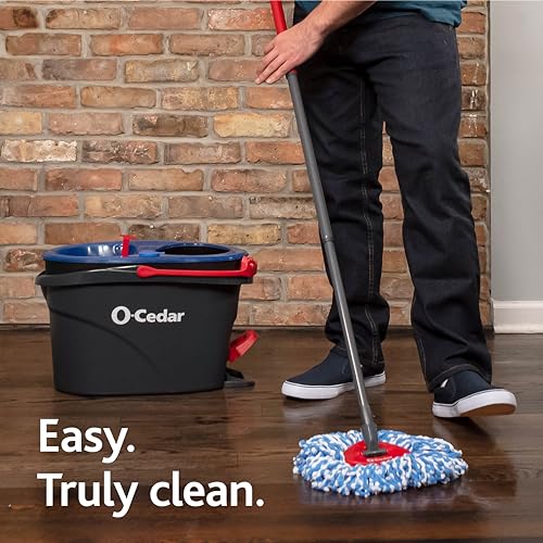 O-Cedar RinseClean Spin Mop & Bucket System + 2 Extra Mop Heads | Clean with Water | Removes 99% of Bacteria