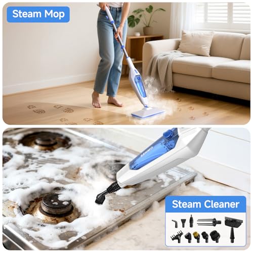SENMO Steam Mop, 14-in-1 Detachable Steam Cleaner for Home and Floor, 1300W 228°F Deep Cleaning MultiPurpose Steamer with 14 Attachments for Floor, Tile, Grout, Furniture, Carpet, Wall (Blue)