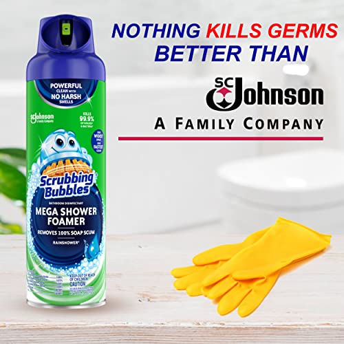 Scrubbing Bubbles Mega Shower Foamer With Ultra Cling Bathroom Cleaner, 20 Ounce, (Pack of 3) Includes Bonus Microfiber cleaning cloth