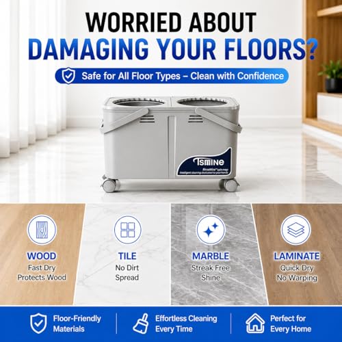 Compact Spin Mop for Apartments & Small Spaces, Clean & Dirty Water Separation Mop Bucket for Pet Owners & Daily Cleaning,360° Swivel Wheels, Safe for Hardwood & Tile, Adjustable Handle, 6 Mop Heads