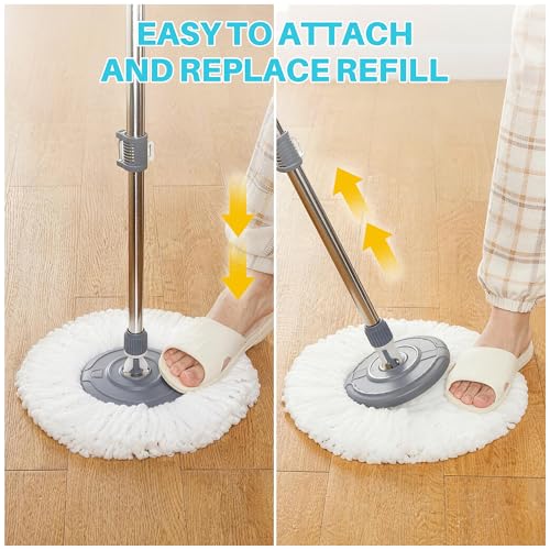 JOYMOOP Spin Mop and Bucket, 360° Mop Head & Telescopic Handle, Wet and Dry Use, 4 Reusable Microfiber Refills, Hands-Free Cleaning for Hardwood, Tile, Laminate Floors & Walls