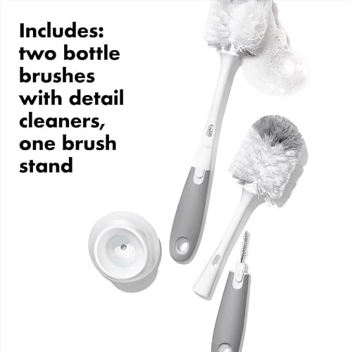 OXO Tot Bottle Brush with Nipple Cleaner and Stand – Gray, 2-Pack