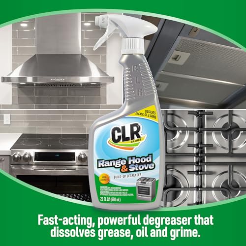 CLR Brands Range Hood & Stove Build Up Degreaser, 22 fl. oz., Fast Acting, Non Abrasive Cleaner, Works on Glass Stove Tops, Oven Racks, BBQ Grills and More