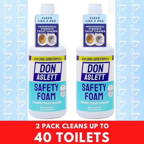 Don Aslett Safety Foam Toilet Bowl Cleaner (32 Oz Bottle, Pack of 2) Acidic Detergent and Deodorizer | Cleans Hard Water and Mineral Stains in Porcelain Toilets
