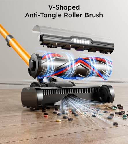 Cordless Vacuum Cleaner, 650W 55Kpa 70 Mins Cordless Stick Vacuum, Self-Standing Wireless Vacuum with Touch Screen, Anti-Tangle Vacuum Cordless, Rechargeable Vacuum Cleaners for Home/Pet Hair/Carpet