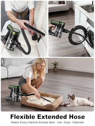 Cordless Vacuum Cleaner,58kPa/10-in-1 Stick Vacuum with 29-inch Hose and LED Lighting Brush,55Mins Runtime Vacuum Cleaner for Home,Self-Standing Vacuum with Anti-Tangle Brush for Pet Hair/Carpet/Floor