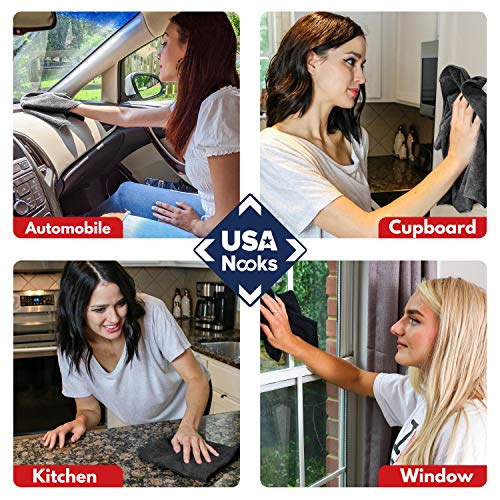 USANOOKS Premium 300GSM Microfiber Cleaning Cloth - 12.5"x12.5" High Performance - 1200 Washes, Ultra Absorbent Microfiber Towels for Cars Undercarriage, Rims & Engine Bay Cleaning - Microfiber Cloth