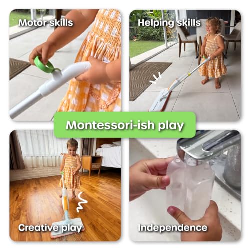 Quiggly Toddler Spray Mop for Kids - Real Water Sprayer, Two-Handed Design for Ages 3-5 - Montessori Functional Cleaning Toy