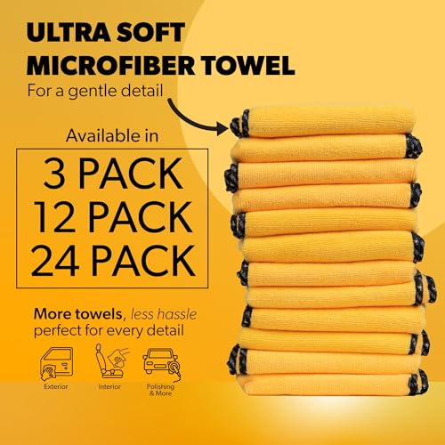 Chemical Guys Professional Grade Premium Microfiber Towels for Cars, Gold, 16" x 16", Ultra-Soft and Scratch-Free Car Detailing Cloths for Trucks, Motorcycles, and More - 12 Pack