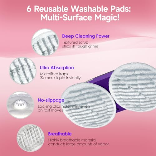 BOJUK Scrub & Steam Mop with Rotating Mop Pads, 4 Cleaning Modes & LED Headlights, 6 Scrub Pads, Large Tank, Swivel Steering, All-in-One Hard Floor Cleaner