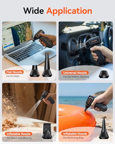WOLFBOX MF60&MF70 Compressed Air Duster-110000RPM Super Power Electric Air Duster, 3-Speed Adjustable Rechargeable Cordless Air Blower with Fast Charging for PC Keyboard Cleaning, Car, Home (Black)