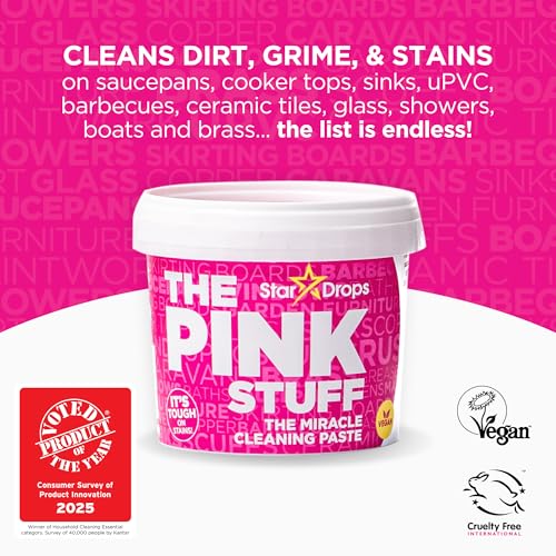 Stardrops The Pink Stuff Cleaning Paste 500g, Multi Purpose Cleaner for Kitchen, Bathroom, Tiles, Glass, Shower, Oven, Sink, Stainless Steel, Removes Grease, Grime & Stains