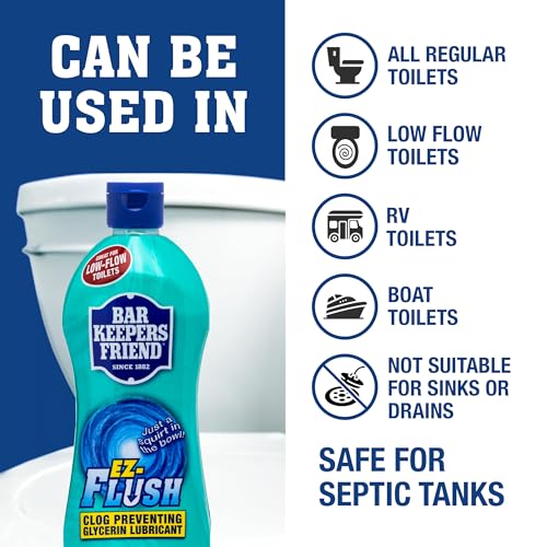 Bar Keepers Friend EZ-Flush Liquid Toilet Flushing Aid (2 x 12 Oz) Helps Prevent Clogging, Odor, Residue in Regular, Low-Flow, Boat & RV Toilets