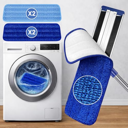 Microfiber Floor Mop for Hardwood Floors: 55" Adjustable Professional Flat Mop with 4 Washable Pads Stainless Steel Handle for Wet Dry Laminate Tile Vinyl Floor & Wall Cleaning