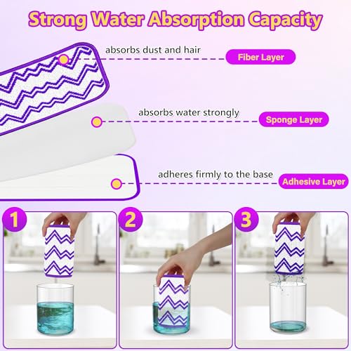 Reusable Mop Pads Refills Compatible with Swiffer Wet Jet Spray Mop, Wet Pads Refill WetJet Pads Refills for Swiffer Mop, Microfiber Mop Pad Replacements Wet Dry Mop Heads for Floor Cleaning, 6 Pack