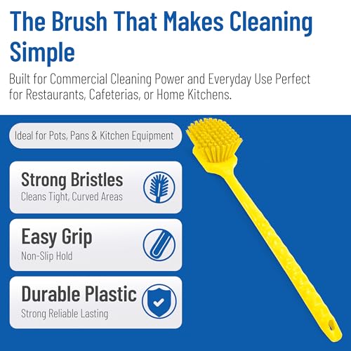 SPARTA 20" Floater Scrub Brush with Long Handle, Oil-Resistant Polyester Bristles, Multiple Trim Angles, Foam-Injected Polymer Block, Commercial Cleaning Tool, Yellow