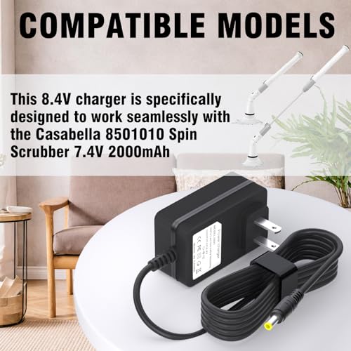 8.4V Adapter Charger Compatible with Casabella 8501010 Spin Scrubber, Power Supply Cord for 7.4V 2000mAh Battery