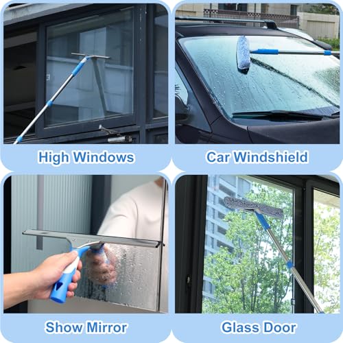 Mitclear 77'' Professional Squeegee Window Cleaner Tool with Extension Pole, Car Windshield Cleaning Kit with Long Handle, Window Washing Equipment for Indoor Outdoor Windows & Car Glass