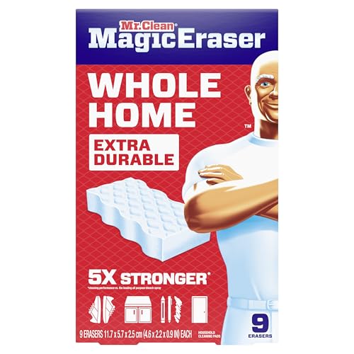 Mr. Clean Magic Eraser Sponge, All Purpose Cleaner, Cleaning Scrubber, Wall, Sneaker, Kitchen, Bathroom, Shower Cleaner, Cleaning Supplies, Melamine Sponge, Cleaning Pads, Extra Durable, 9ct