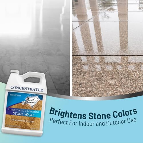 Black Diamond Stoneworks Natural Stone Cleaner - Limestone, Slate & Travertine Cleaner - Natural Stone Shower Cleaner for Marble - Concentrated PH Neutral Stone Floor Cleaner - 1-Gallon.