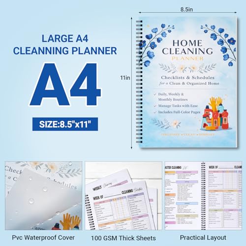 Home Cleaning Planner for Adults Women, Waterproof Cover Household Cleaning Checklist Notebook, Daily Weekly Monthly Cleaning Schedule and Cleaning Lists, Home Chore Organizer for Busy Adults & Family Cleaning Management