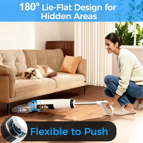 Wet Dry Vacuum Cleaner Cordless, 23KPa Vacuum Mop for Hard Floors, Up to 45 Min Runtime, 180° Lay-Flat Design with Hot Water Self-Cleaning & 185°F Hot Air Drying, Anti-Tangle Brush for Pet Hair