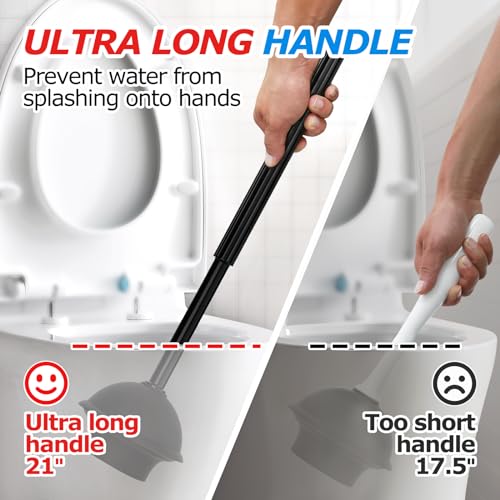 FORASTO 2 in 1 Toilet Plunger and Brush Set，Extended Handle Plunger，Toilet Bowl Brush Plunger Set, Bathroom Cleaning Tools ，Toilet Brush Plunger Combo，Cleaning Brush，Bathroom Cleaning Supplies