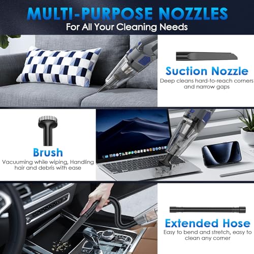 Gxzsk Handheld Vacuum Cordless, 15000PA Strong Suction Hand Held Car Vacuum Cleaner Rechargeable, Portable Hand Vacuum with Multi-Nozzles & Washable Filter for Home Office, Car, Pets