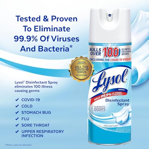 Lysol Disinfectant Spray, Household Cleaning Supplies, Disinfecting Multi-Purpose Room Spray, Antibacterial Sanitizer, Deodorizer, Kills Hantavirus, Crisp Linen, 12.5 Fl Oz (Pack of 2)