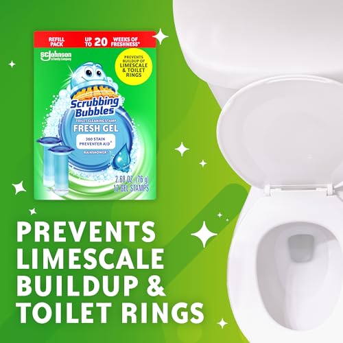 Scrubbing Bubbles Fresh Gel Toilet Bowl Cleaning Stamps Refills, Helps Keep Toilet Clean and Helps Prevent Limescale & Rings, Rainshower Scent, 12 Stamps (Pack of 3)