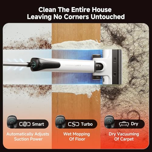 uwant Wet Dry Vacuum Cleaner 180°Lay-Flat Push-in Vacuum Mop All in One with 18000Pa Suction Auto Self-Cleaning Anti Odor Stick Dual-Edge Vacuum Cleaner Set of 1 for Hard Floor/Carpet D100