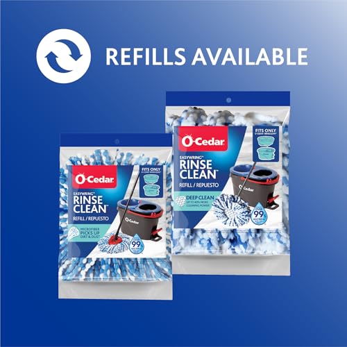O-Cedar RinseClean Spin Mop & Bucket System + 2 Extra Mop Heads | Clean with Water | Removes 99% of Bacteria
