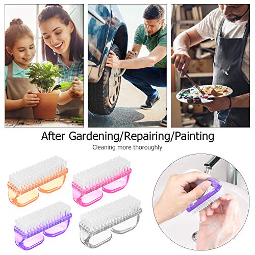 Larbois Handle Grip Nail Brush, Nail Brushes Hand Fingernail Brush Cleaner Scrubbing Kit Pedicure for Toes and Nails Men Women (4 Pack)