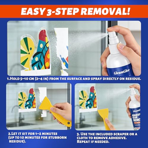 Adhesive Remover Spray 5.03oz – Powerful Glue & Sticker Remover for Tape, Labels, Silicone, Grease, Gum & Wax Residue – Safe on Glass, Metal, Plastic, Wood & Hard Surfaces – Includes Scraper