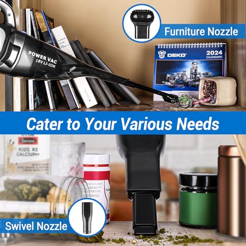 DEKOPRO 22V Upgraded Handheld Vacuum – Cordless & Rechargeable Car Vacuum Cleaner with LED Light, Strong Suction Mini Vacuum for Pet Hair & Dust, Includes Multi Nozzles for Wet/Dry Cleaning