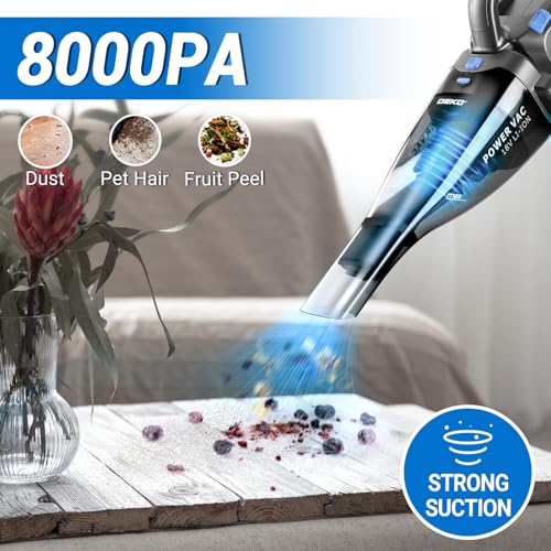 DEKOPRO 22V Upgraded Handheld Vacuum – Cordless & Rechargeable Car Vacuum Cleaner with LED Light, Strong Suction Mini Vacuum for Pet Hair & Dust, Includes Multi Nozzles for Wet/Dry Cleaning