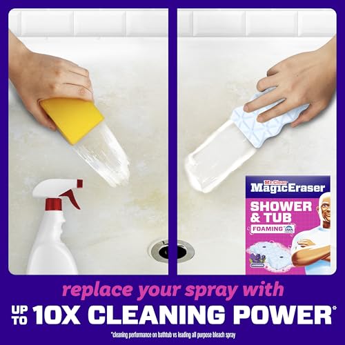 Mr. Clean Magic Eraser Sponge, Bathroom, Shower, Tub Cleaner, Soap Scum Remover, Bathroom Cleaning Supplies, Dawn Cleaning Power with Lavender Scent, Shower & Tub, 6ct