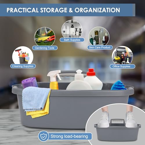 SYAOYI Large Cleaning Supplies Caddy Organizer, Portable Shower Caddy Plastic Basket with Handle, Stackable Tool Storage for Bathroom, Garden, Kitchen, Home Organization, Grey