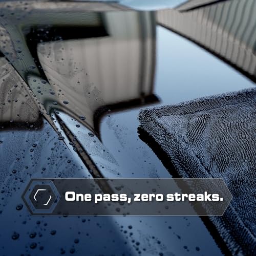Blackline 24"x36" Twisted-Loop Car Drying Towel, 1300GSM, Streak Free, Lint Free, Reusable - Car Accessories, Microfiber Cleaning Cloth for Car, Truck, SUV - One Pass is All You Need