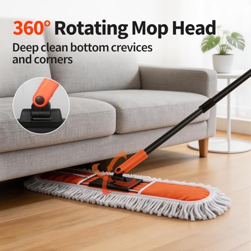 36" Large Commercial Dust Mops for Industrial Floor ，Marble, Laminate,Tile,Concrete,Garage. Janitor Broom Wide Dry mop for Hardwood ,Heavy Duty Long Handle Hotel Gym Household Cleaning Supplies
