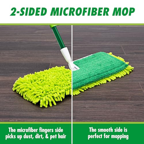 Libman 18" 2-Sided Microfiber Dust Mop, Double Sided Dry Wet Mops for Floor Cleaning, Hardwood, Laminate, Tile Cleaner, 360 Degree Swivel Head, 49” Long Handle