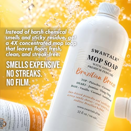 SWANTALK Mop Soap with Long Lasting Premium Perfume, 4X Concentrated Floor Cleaner, Multi Surface Solution for Hardwood, Tile, LVP, Laminate, Pet Friendly, 32 fl oz (Brazilian Breeze)
