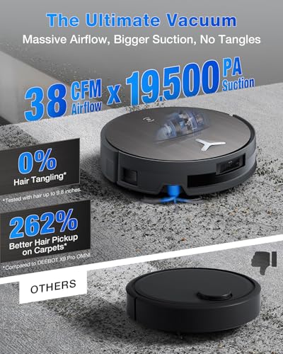 ECOVACS DEEBOT X11 OmniCyclone Robot Vacuum and Mop, Bagless 60-Day Station, 19,500Pa Suction, GaN Fast Charging for Large Homes, Self-Washing Roller Mop, Zero-Tangle for Pet Hair, Smart Navigation