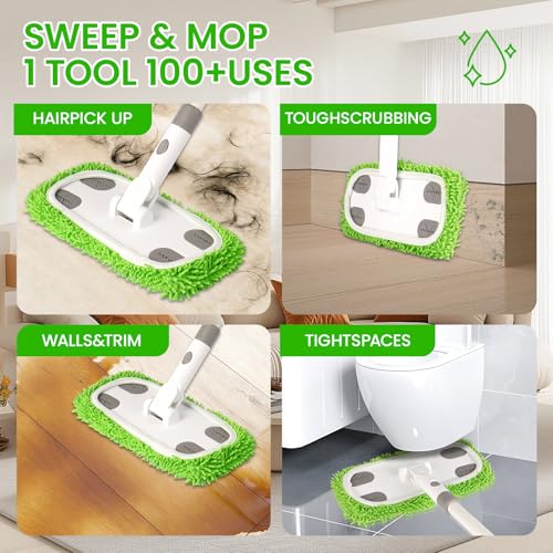 ZHAYAO Reusable Microfiber Floor Mop System, Wet & Dry Sweeper Kit, Includes 1 Sweeper Handle, 3 Washable Chenille Mop Pads, Dry & Wet Use for Hardwood, Tile, and Laminate Floor